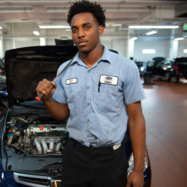 Student standing in Braman garage.